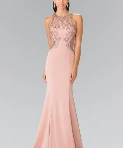 Elizabeth K - GL2237 Bead Embellished Halter Neck Gown Formal Gowns