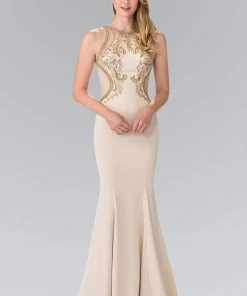 Elizabeth K - GL2237 Bead Embellished Halter Neck Gown Formal Gowns