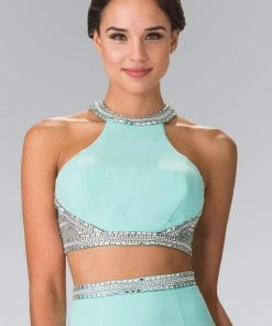 Formal Gowns Elizabeth K - GL2256 Beaded Halter Neck Two-Piece Evening Gown