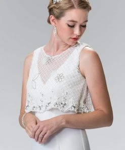 Elizabeth K - GL2257 V-Neck With Detachable Beaded Lace Top Gown