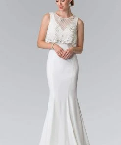 Elizabeth K - GL2257 V-Neck With Detachable Beaded Lace Top Gown