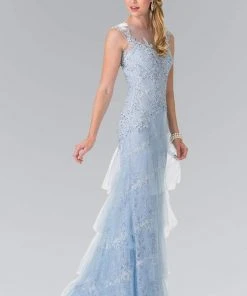 Formal Gowns Elizabeth K - GL2258 Illusion Bateau Neckline Lace Evening Gown