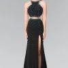 Formal Gowns Elizabeth K - GL2265 Sequined Halter Long Dress With Slit