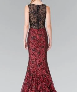 Elizabeth K - GL2268 Embellished Bateau Neck Lace Trumpet Dress