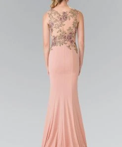 Formal Gowns Elizabeth K - GL2270 Embroidered V Neck Long Dress