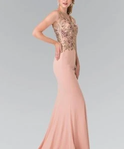 Formal Gowns Elizabeth K - GL2270 Embroidered V Neck Long Dress
