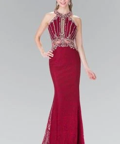Formal Gowns Elizabeth K - GL2275 Halter Embellished Long Dress