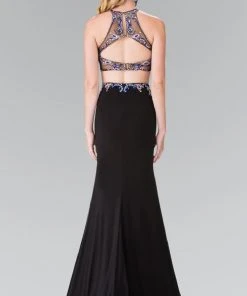 Elizabeth K - GL2277 Beaded Halter Neck Rome Jersey Trumpet Gown