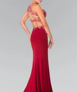 Elizabeth K - GL2277 Beaded Halter Neck Rome Jersey Trumpet Gown