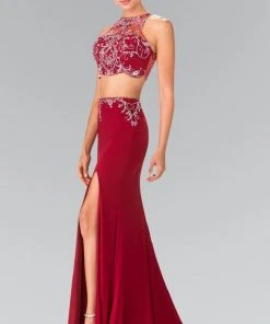 Elizabeth K - GL2277 Beaded Halter Neck Rome Jersey Trumpet Gown