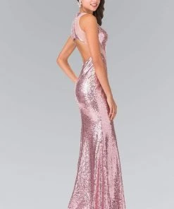 Elizabeth K - GL2292 Sequined Illusion Panel Sheath Gown