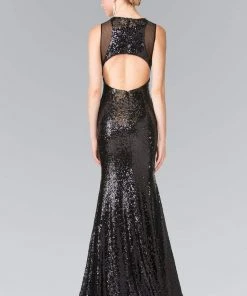 Elizabeth K - GL2292 Sequined Illusion Panel Sheath Gown