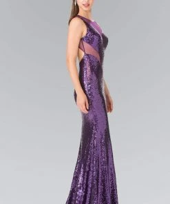 Elizabeth K - GL2292 Sequined Illusion Panel Sheath Gown