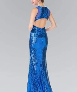 Elizabeth K - GL2292 Sequined Illusion Panel Sheath Gown