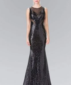 Elizabeth K - GL2292 Sequined Illusion Panel Sheath Gown