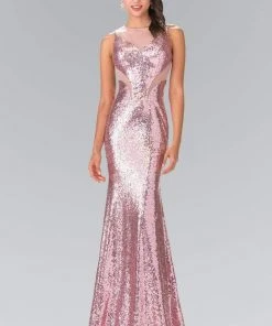 Elizabeth K - GL2292 Sequined Illusion Panel Sheath Gown