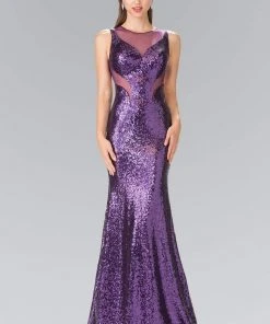Elizabeth K - GL2292 Sequined Illusion Panel Sheath Gown