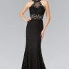 Formal Gowns Elizabeth K - GL2297 Beads Embellished High-Neck Lace Dress