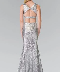 Formal Gowns Elizabeth K - GL2300 V-Neck Long Dress With Slit