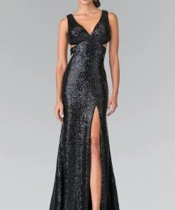 Formal Gowns Elizabeth K - GL2300 V-Neck Long Dress With Slit