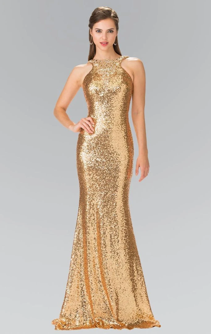 Elizabeth K - GL2301 Sequined Halter Long Gown Formal Gowns 5 Elizabeth K - GL2301 Sequined Halter Long Gown Formal Gowns