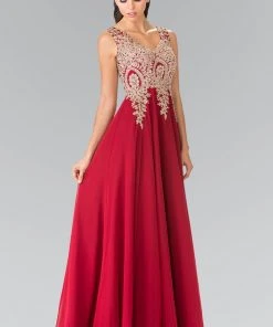 Elizabeth K - GL2311 Intricate Lace V-Neck A-Line Gown - 1 Pc Navy In Size L Available