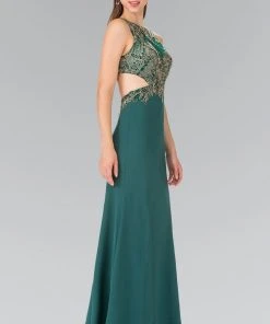 Plus Size Dresses Elizabeth K - GL2324 Jewel Long Dress With Side Cut Outs