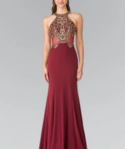 Elizabeth K - GL2328 Embellished Halter Neck With Sheer Back Gown