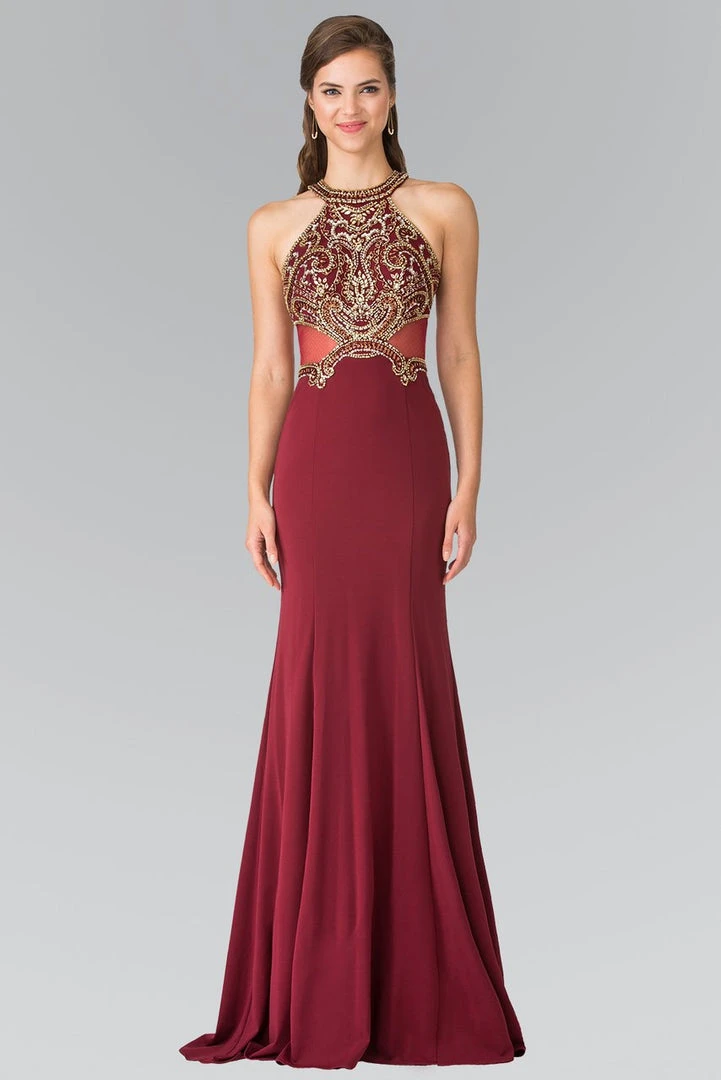 Elizabeth K - GL2328 Embellished Halter Neck With Sheer Back Gown 3 Elizabeth K - GL2328 Embellished Halter Neck With Sheer Back Gown