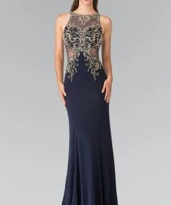 Elizabeth K - GL2329 Embellished Halter Long Gown