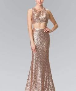 Formal Gowns Elizabeth K - GL2333 Mock Two-Piece Sequined Sheath Gown 14 Formal Gowns Elizabeth K - GL2333 Mock Two-Piece Sequined Sheath Gown