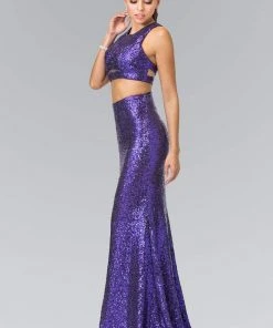 Formal Gowns Elizabeth K - GL2333 Mock Two-Piece Sequined Sheath Gown