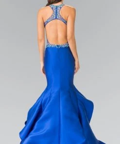 Elizabeth K - GL2357 Beaded Halter Ruffled Mermaid Gown Formal Gowns