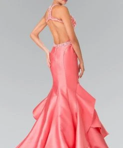 Elizabeth K - GL2357 Beaded Halter Ruffled Mermaid Gown Formal Gowns