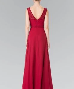 Elizabeth K - GL2363 Lace Embellished Pleated V-Neck Dress 19 Elizabeth K - GL2363 Lace Embellished Pleated V-Neck Dress