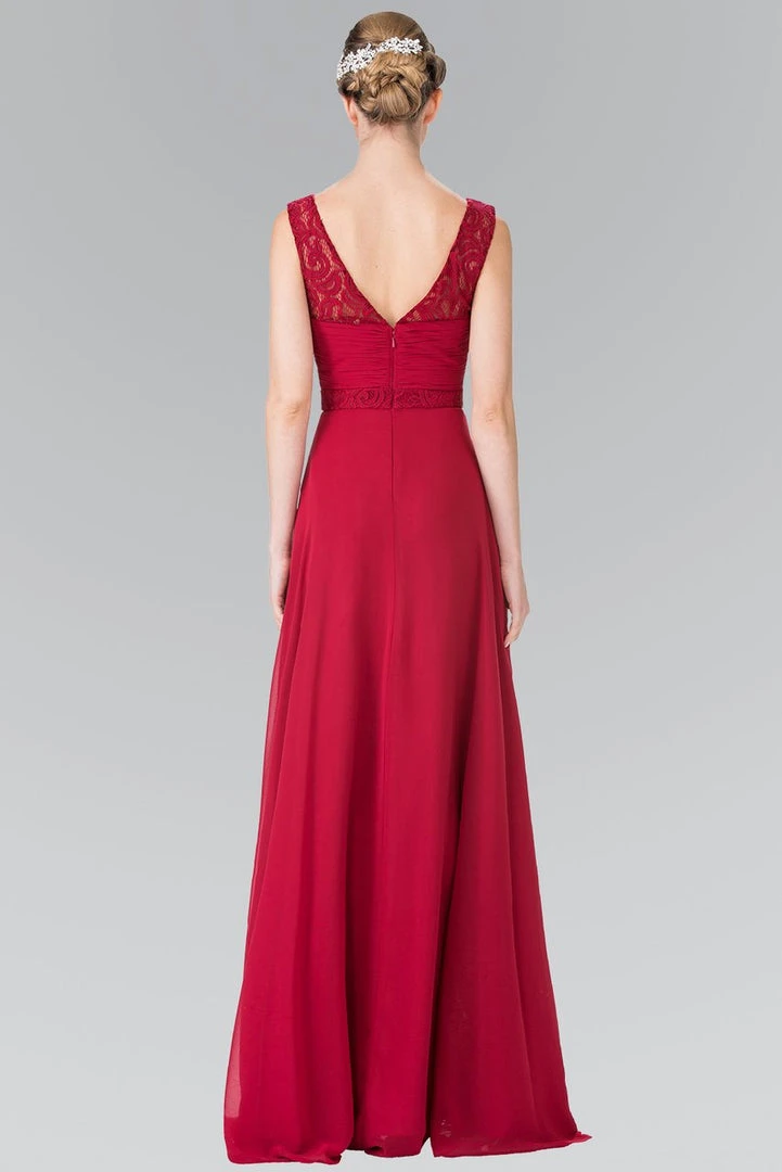 Elizabeth K - GL2363 Lace Embellished Pleated V-Neck Dress 7 Elizabeth K - GL2363 Lace Embellished Pleated V-Neck Dress