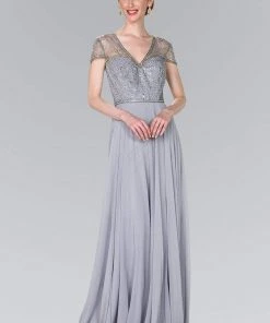 Formal Gowns Elizabeth K - GL2405 Beaded V-neck Sheath Dress