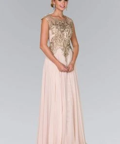 Elizabeth K - GL2407 Cap Sleeve Gilt Embroidered Bodice Gown Formal Gowns