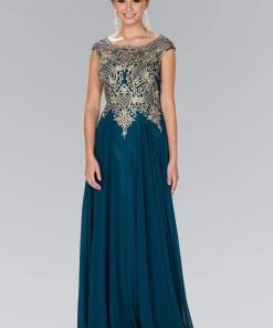 Elizabeth K - GL2407 Cap Sleeve Gilt Embroidered Bodice Gown Formal Gowns