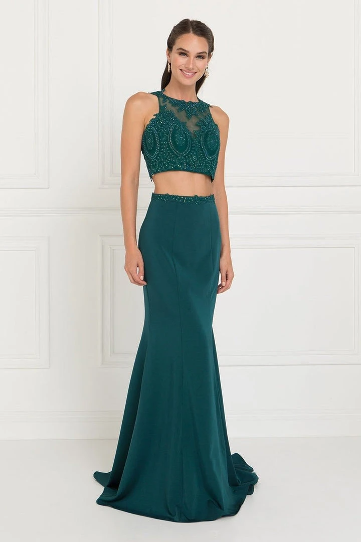 Formal Gowns Elizabeth K - GL2419 Embroidered Two Piece Halter Evening Dress 3 Formal Gowns Elizabeth K - GL2419 Embroidered Two Piece Halter Evening Dress