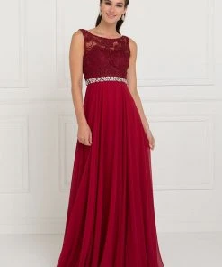 Formal Gowns Elizabeth K - GL2420 Jeweled Waist Lace A-Line Gown 8 Formal Gowns Elizabeth K - GL2420 Jeweled Waist Lace A-Line Gown