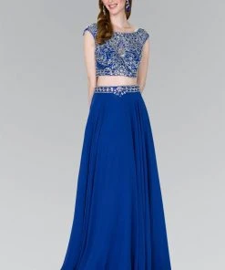Elizabeth K - GL2422 Cap Sleeve Crystal Ornate Two-Piece Chiffon Gown