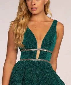 Elizabeth K - GL2501 Illusion Plunging Neck Metallic Prom Dress 22 Elizabeth K - GL2501 Illusion Plunging Neck Metallic Prom Dress