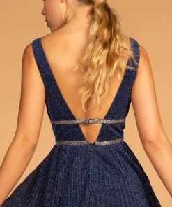 Elizabeth K - GL2501 Illusion Plunging Neck Metallic Prom Dress 16 Elizabeth K - GL2501 Illusion Plunging Neck Metallic Prom Dress