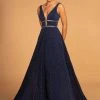 Elizabeth K - GL2501 Illusion Plunging Neck Metallic Prom Dress 1 Elizabeth K - GL2501 Illusion Plunging Neck Metallic Prom Dress