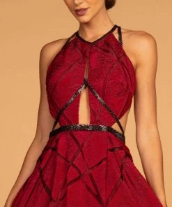 Formal Gowns Elizabeth K - GL2502 Embellished Halter Jacquard Ballgown