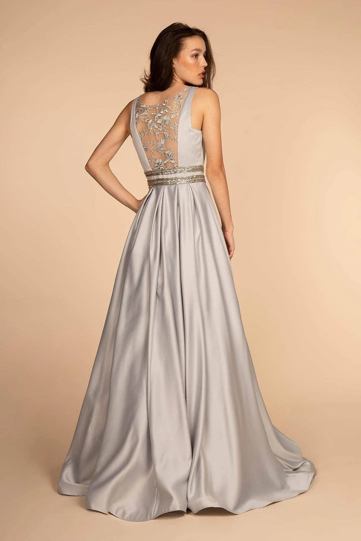 Elizabeth K - GL2531 Sleeveless Sheer Lace Applique Back Satin Gown Formal Gowns 9 Elizabeth K - GL2531 Sleeveless Sheer Lace Applique Back Satin Gown Formal Gowns