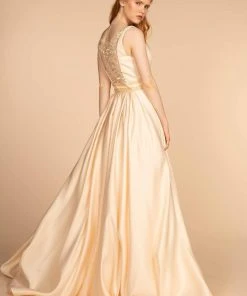 Elizabeth K - GL2531 Sleeveless Sheer Lace Applique Back Satin Gown Formal Gowns 11 Elizabeth K - GL2531 Sleeveless Sheer Lace Applique Back Satin Gown Formal Gowns