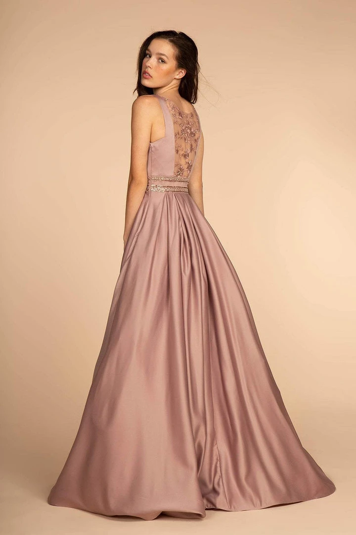 Elizabeth K - GL2531 Sleeveless Sheer Lace Applique Back Satin Gown Formal Gowns 8 Elizabeth K - GL2531 Sleeveless Sheer Lace Applique Back Satin Gown Formal Gowns