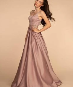 Elizabeth K - GL2531 Sleeveless Sheer Lace Applique Back Satin Gown Formal Gowns 14 Elizabeth K - GL2531 Sleeveless Sheer Lace Applique Back Satin Gown Formal Gowns